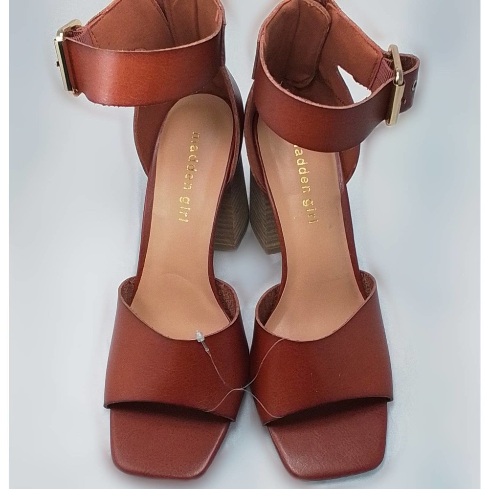 Steve MaddenMadden Girl Estoria Cognac Leather Ankle Strap Block Heels